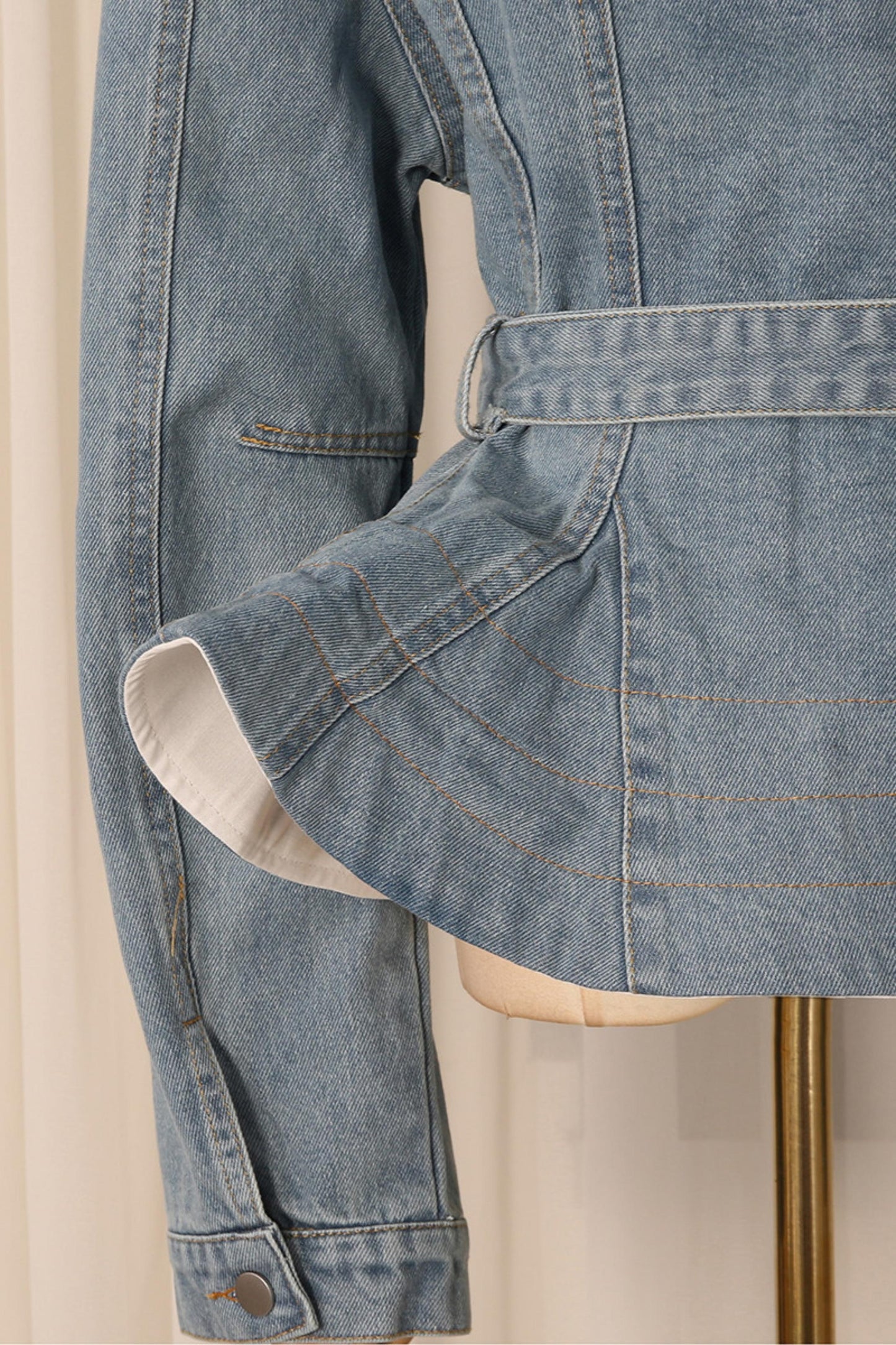American Street Style Early Autumn Lapel Long-Sleeve Peplum Denim Jacket