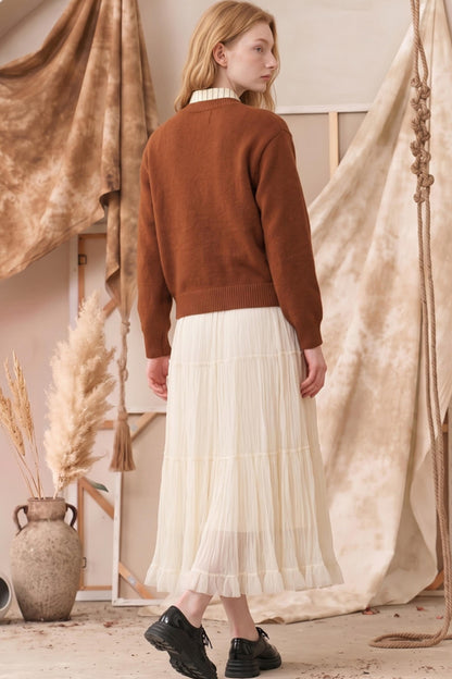 Evening Mountain Phrases Printed Cross-Tie Knit Cardigan