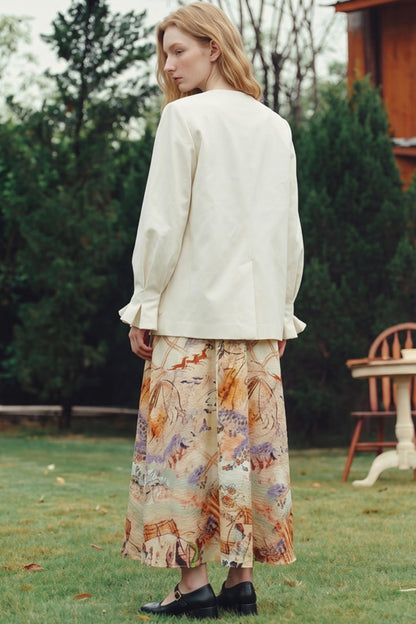 Vintage Printed Pocket Embroidered Suit Jacket