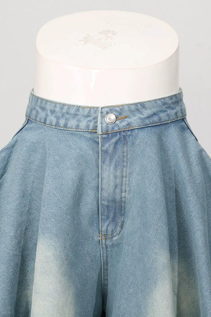 American Street Denim Crop Top & Ruffled Flared Pants Set