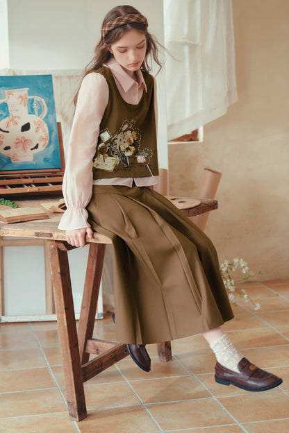 Art-Inspired Fake Two-Piece Top & Midi Skirt Set