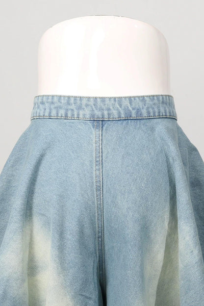 American Street Denim Crop Top & Ruffled Flared Pants Set