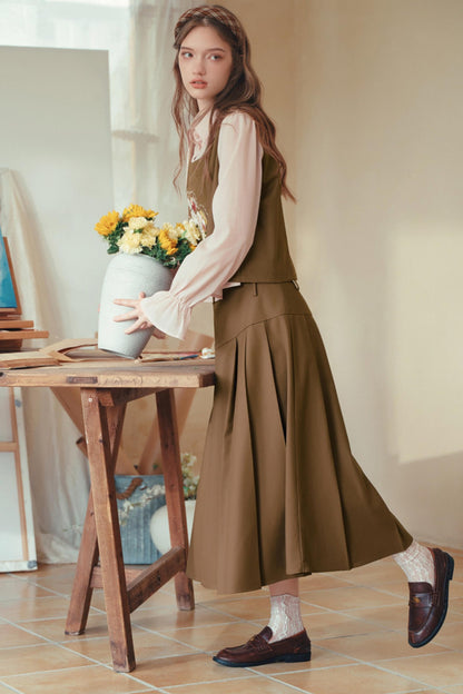 Art-Inspired Fake Two-Piece Top & Midi Skirt Set