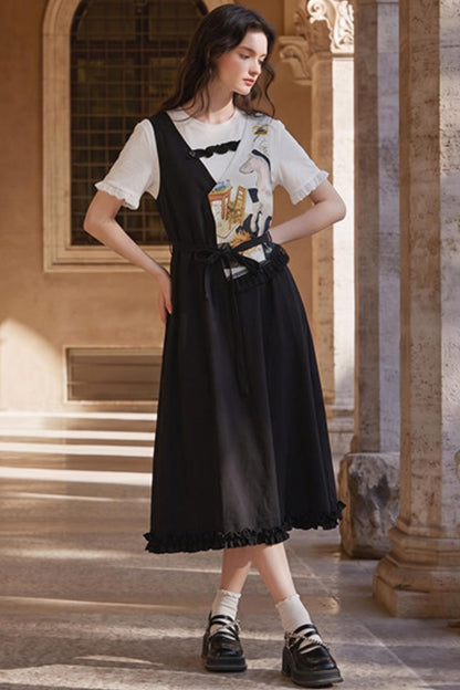 Van Gogh Inspired Patchwork Fake Two-Piece Dress