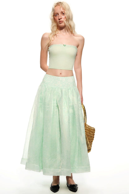 Mint Green Vacation Organza Skirt & Wide-Leg Pants Set