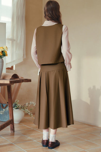 Art-Inspired Fake Two-Piece Top & Midi Skirt Set