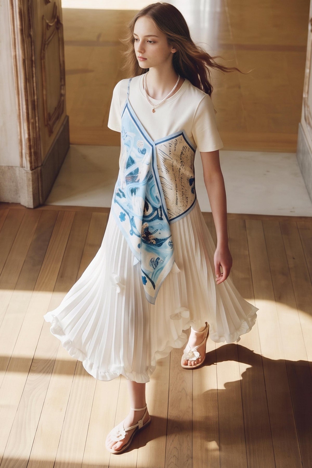 3D Floral Pleated Ruffle Maxi Skirt