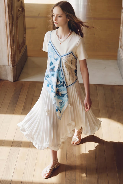 3D Floral Pleated Ruffle Maxi Skirt
