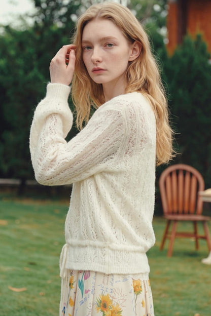 Van Gogh Cheese Floating Light Hollow Knit Cardigan