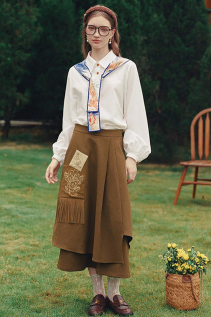 Artistic Patchwork Lantern Sleeve Shirt