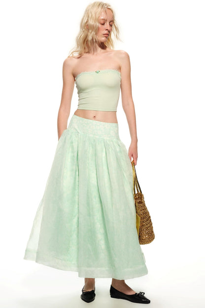 Mint Green Vacation Organza Skirt & Wide-Leg Pants Set