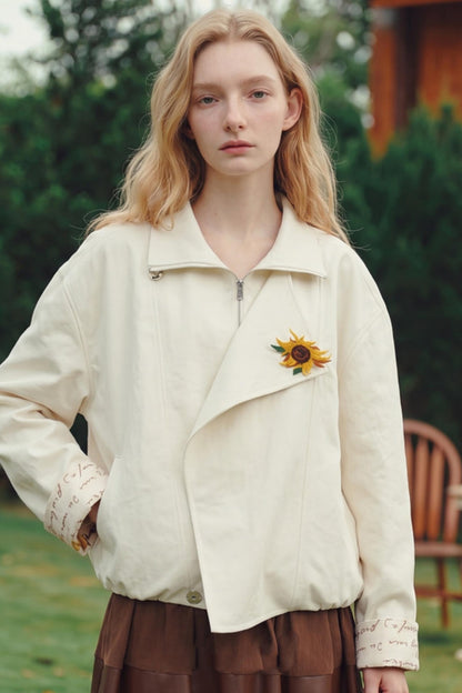 Van Gogh Sunflower Brooch Zip-up Jacket