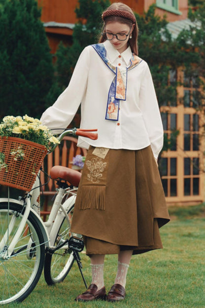 Artistic Patchwork Lantern Sleeve Shirt