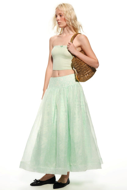Mint Green Vacation Organza Skirt & Wide-Leg Pants Set