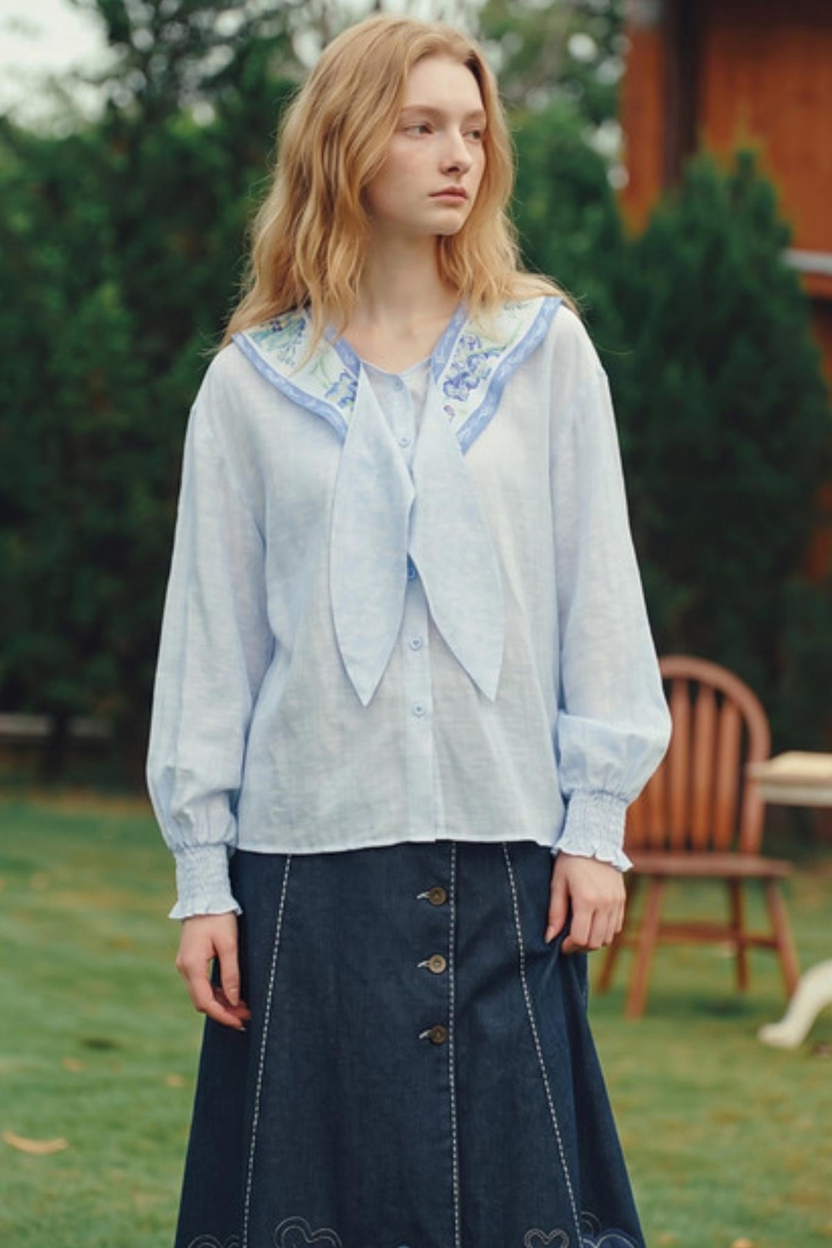 Van Gogh Art Print Scarf Collar Blouse