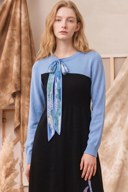Monet Series Color-Block Towel Embroidery Dress