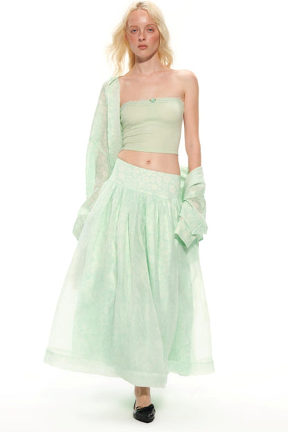 Mint Green Vacation Organza Skirt & Wide-Leg Pants Set