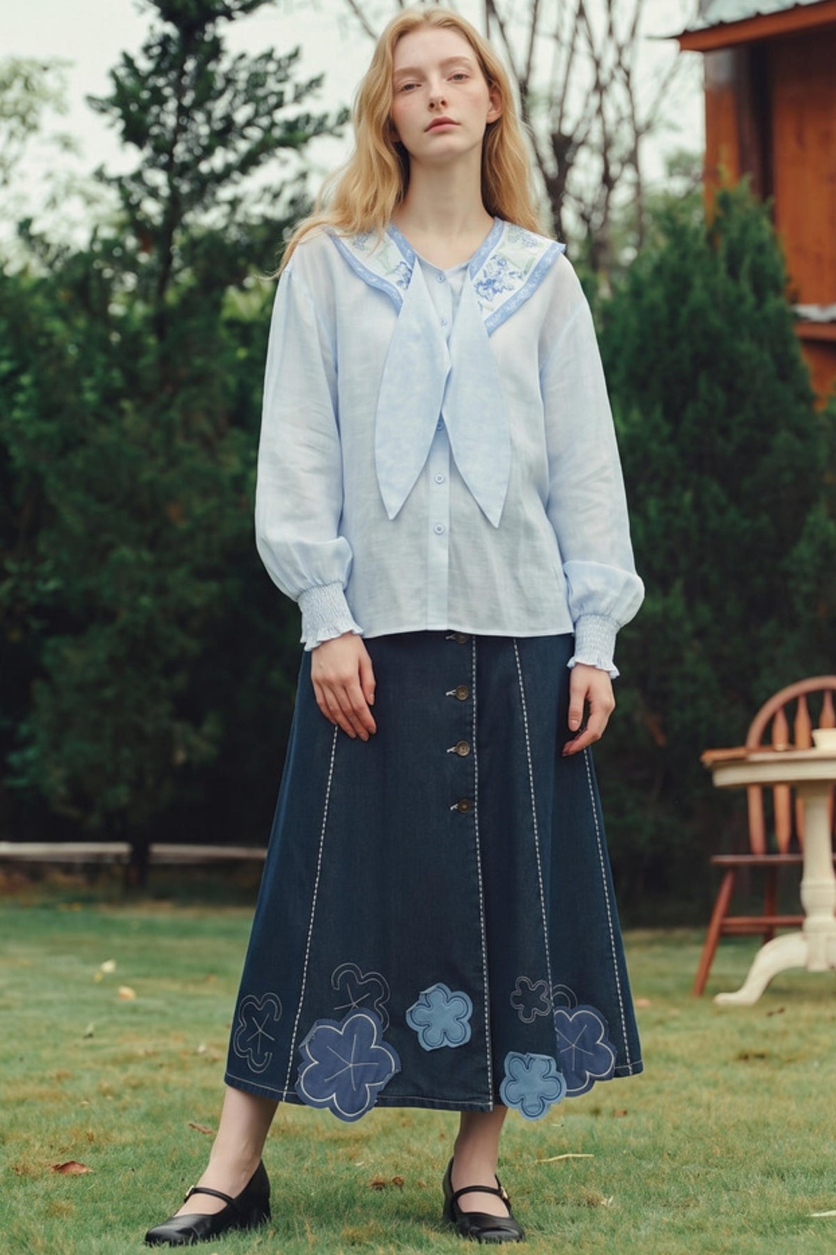 Van Gogh Art Print Scarf Collar Blouse