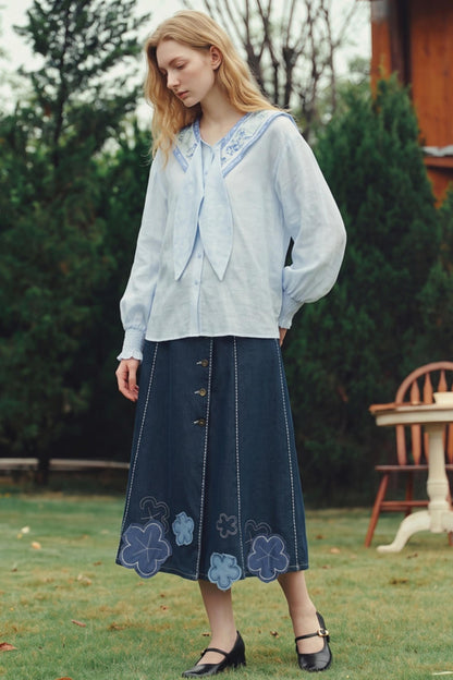 Van Gogh Art Print Scarf Collar Blouse