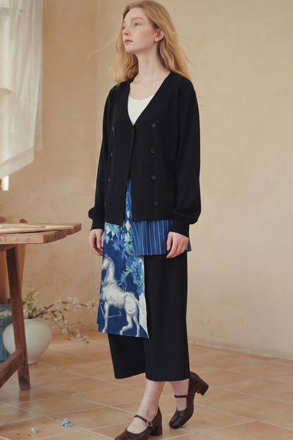 Double-Breasted V-Neck Loose Top