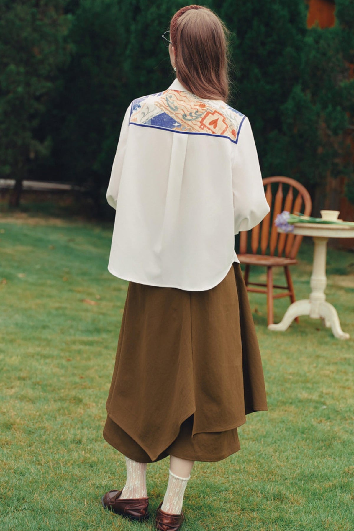 Artistic Patchwork Lantern Sleeve Shirt