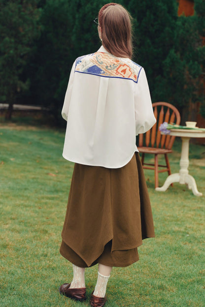Artistic Patchwork Lantern Sleeve Shirt