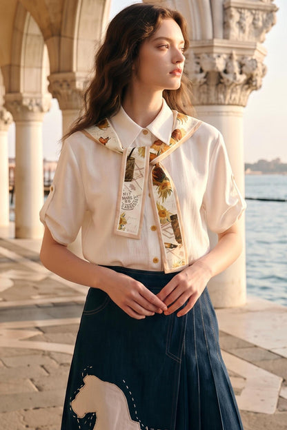 Van Gogh Art Print Patchwork Shirt