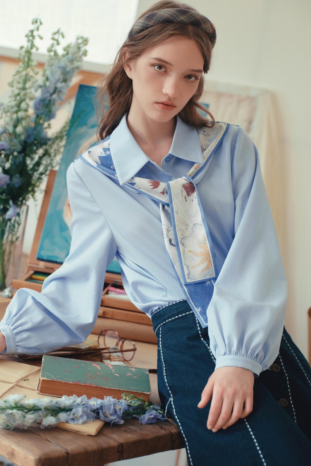 Artistic Patchwork Lantern Sleeve Shirt