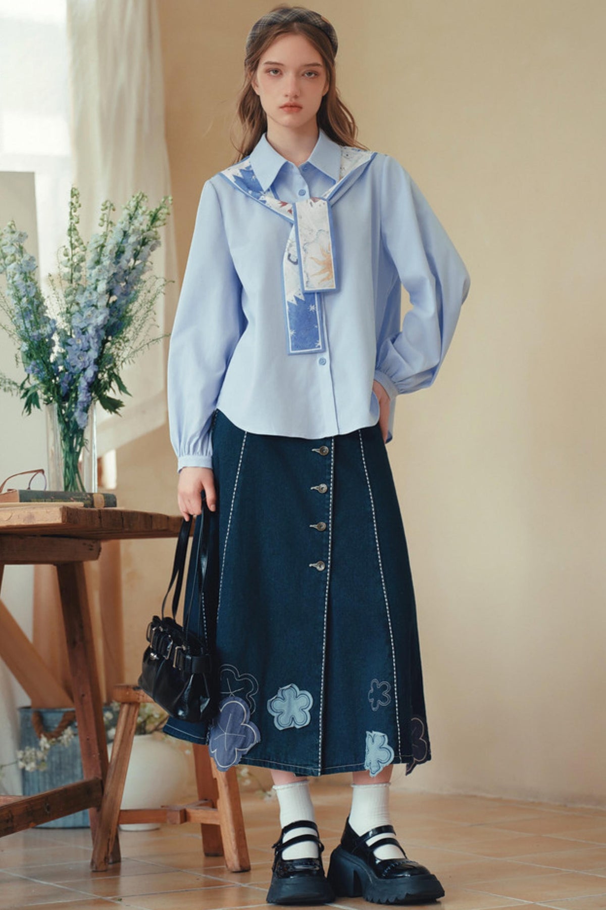 Artistic Patchwork Lantern Sleeve Shirt