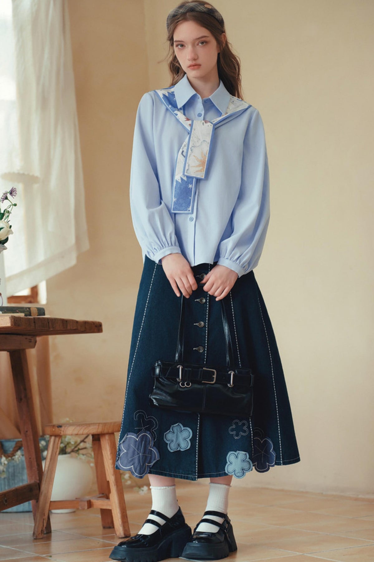 Artistic Patchwork Lantern Sleeve Shirt