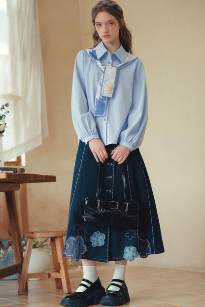 Artistic Patchwork Lantern Sleeve Shirt