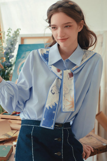 Artistic Patchwork Lantern Sleeve Shirt