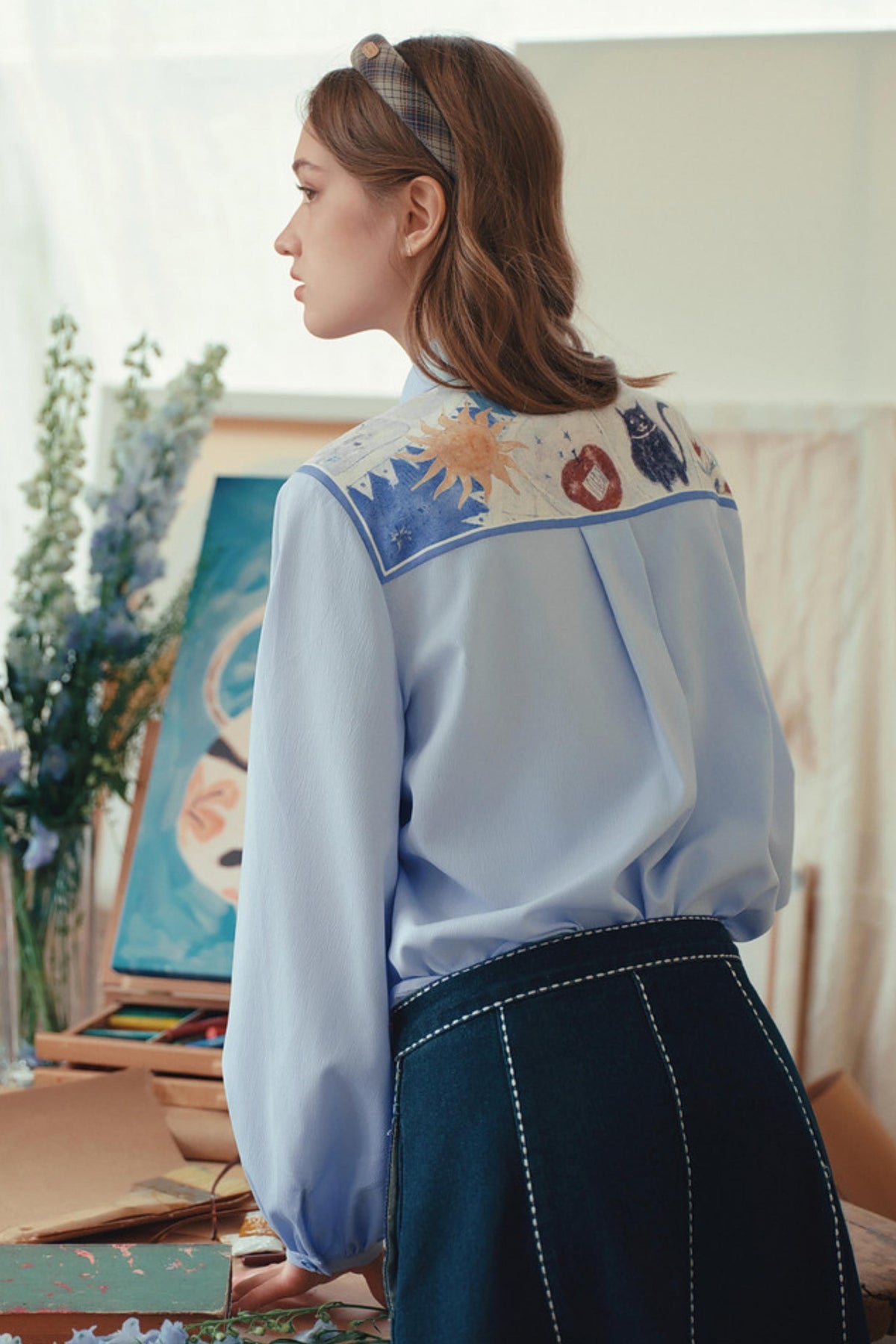 Artistic Patchwork Lantern Sleeve Shirt