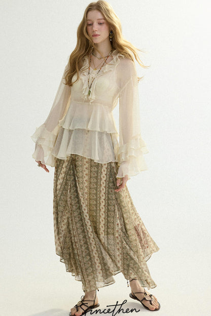Chloé French Vintage Ruffled Chiffon Loose Blouse