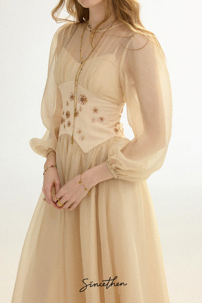 Aveline French Pastoral Embroidered Mesh Maxi Dress