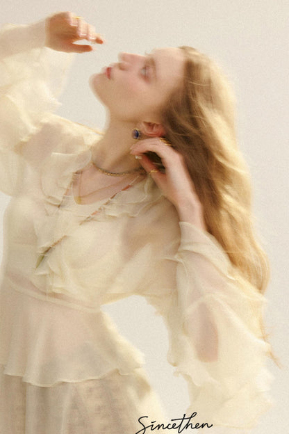 Chloé French Vintage Ruffled Chiffon Loose Blouse