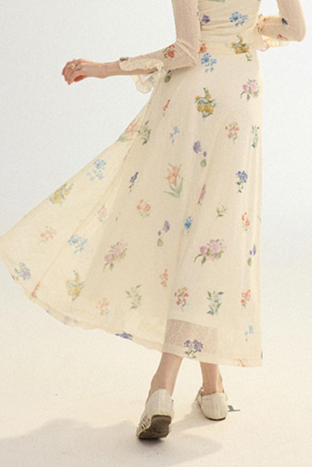 Woman wearing a floral dress on a white background