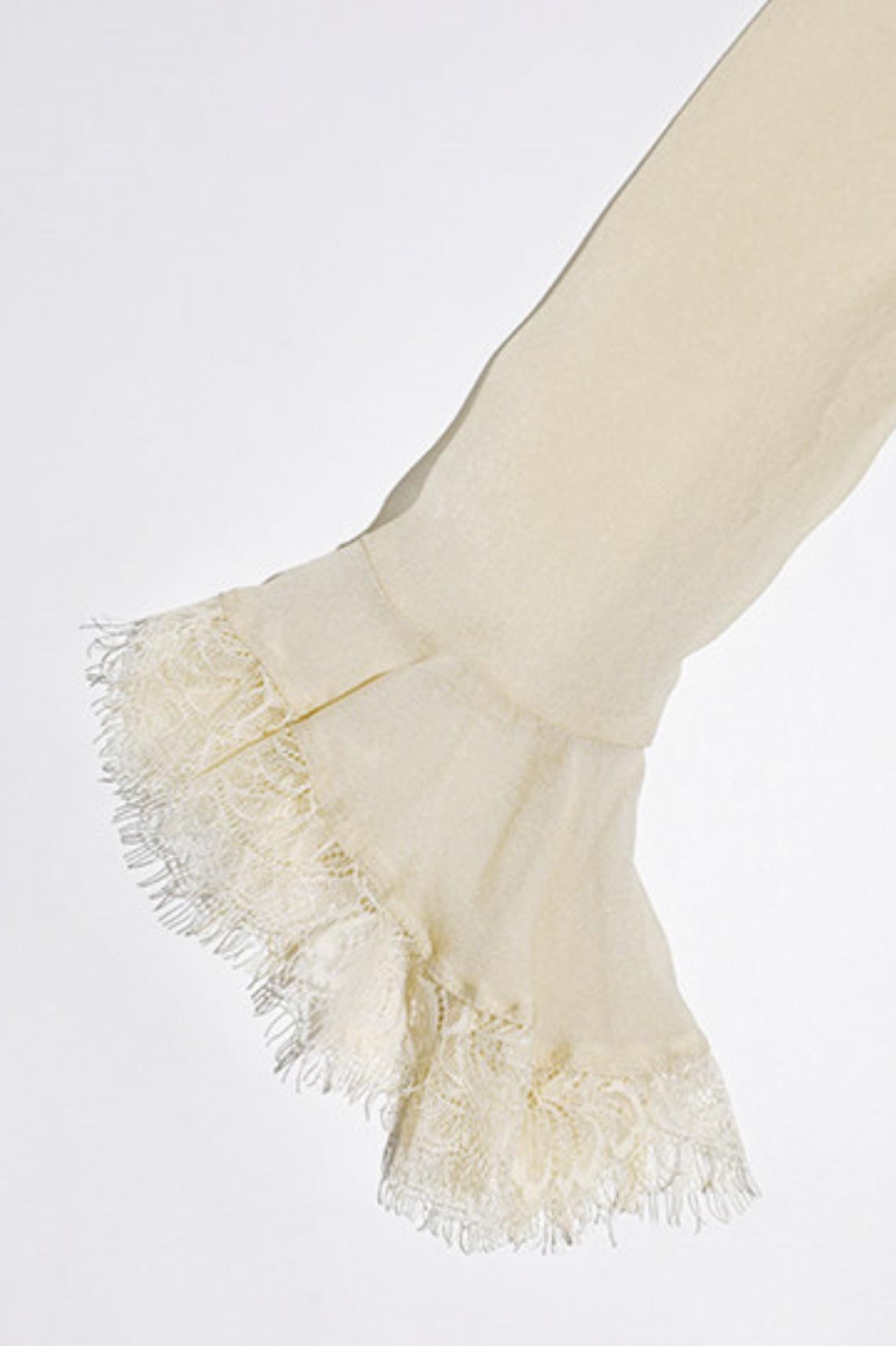 Sylvie French Vintage Lace-Trimmed Chiffon Cardigan Blouse Set