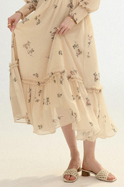 Amélie French Vintage Floral Chiffon Maxi Dress