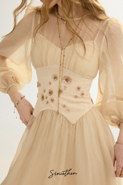 Aveline French Pastoral Embroidered Mesh Maxi Dress