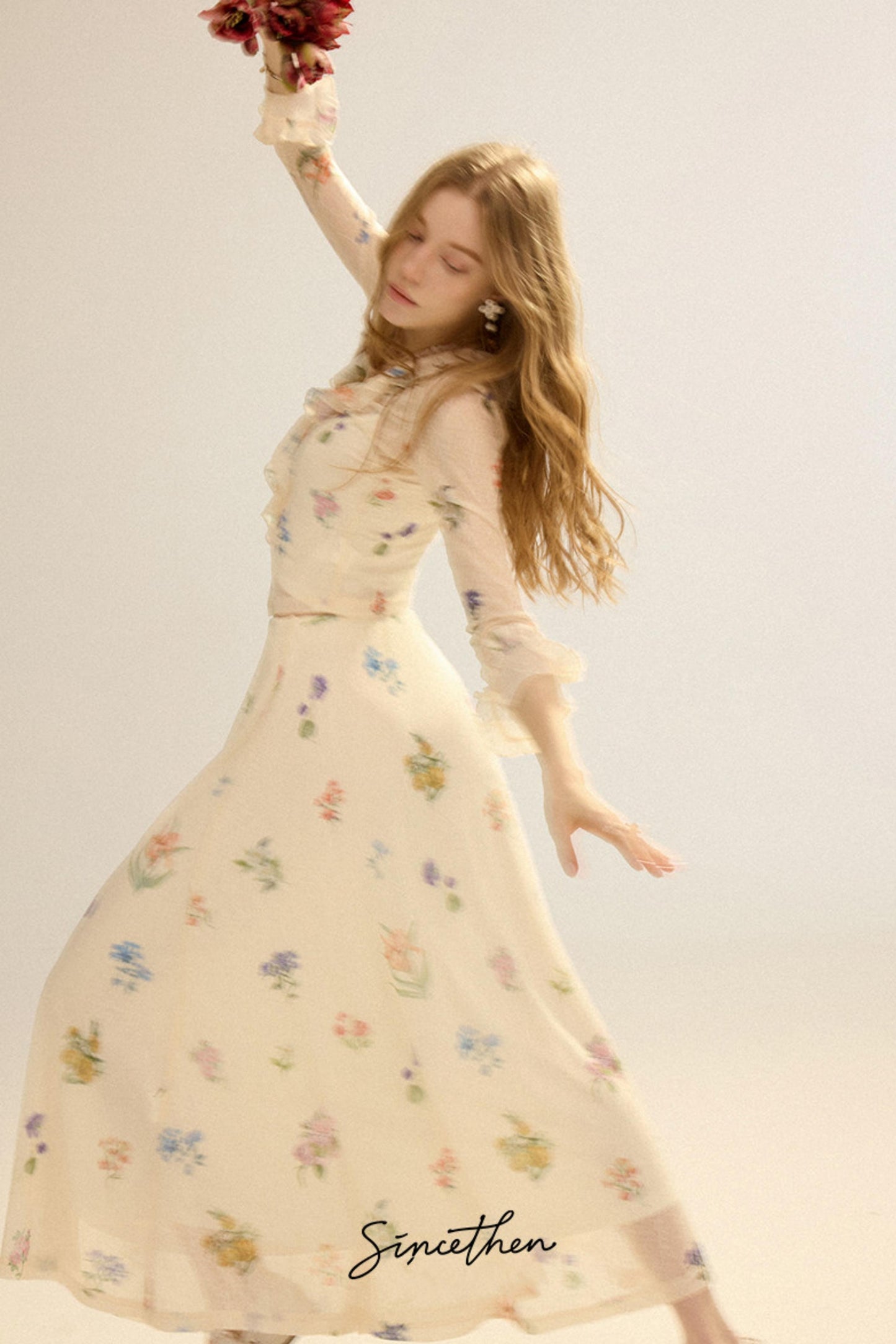 Fleur Vintage Ruffled Cardigan & Maxi Skirt 3-Piece Set