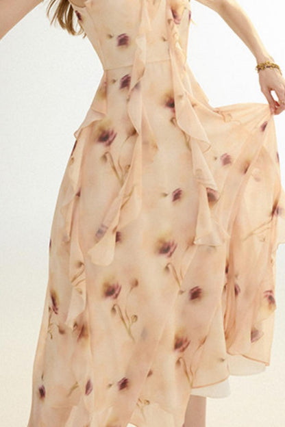 Light pink scarf with dark brown abstract patterns on a white background