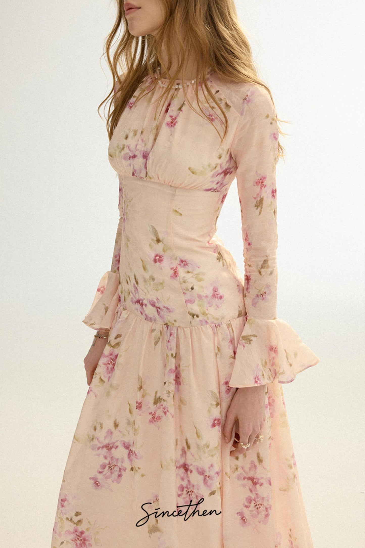 Odette French Vintage Floral Chiffon Maxi Dress