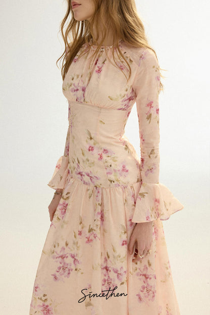 Odette French Vintage Floral Chiffon Maxi Dress