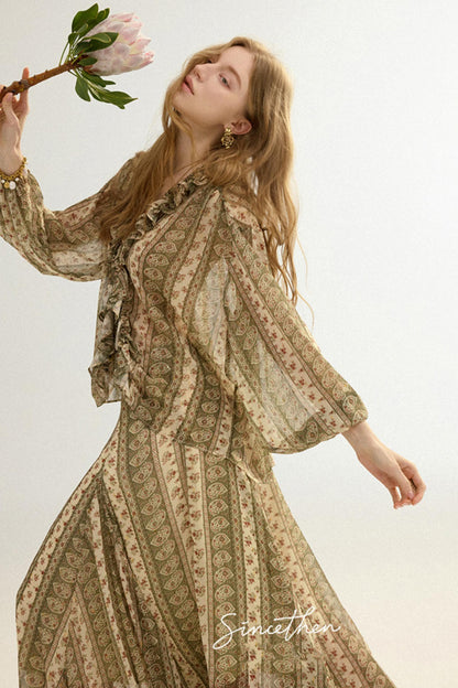 Colette French Retro 3-Piece Floral Maxi Skirt Set