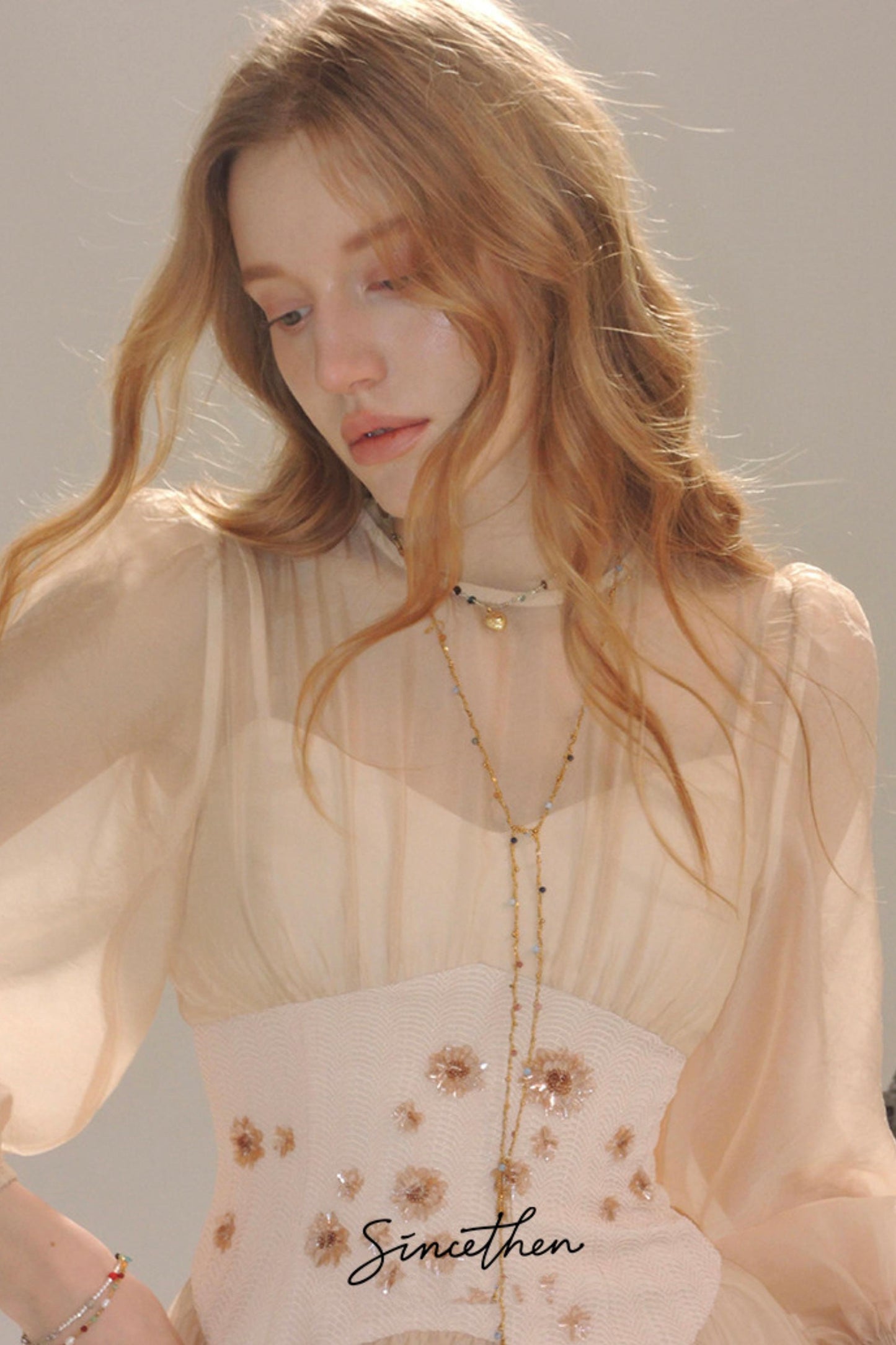 Aveline French Pastoral Embroidered Mesh Maxi Dress