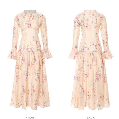 Odette French Vintage Floral Chiffon Maxi Dress