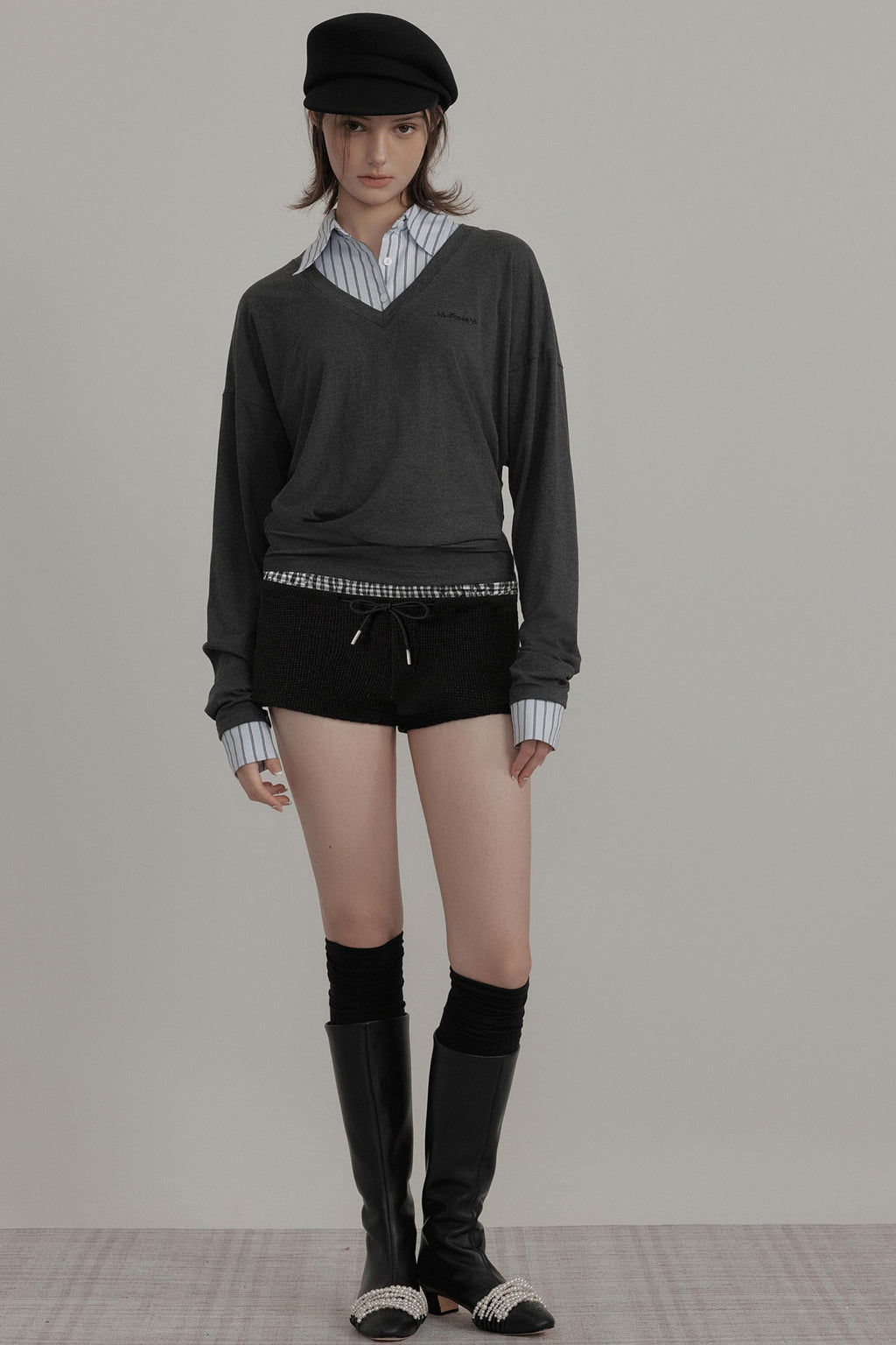 Plaid Low-Rise Fake Two-Piece Shorts