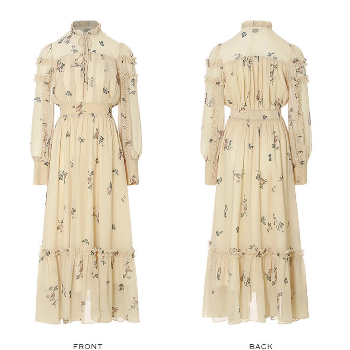 Amélie French Vintage Floral Chiffon Maxi Dress