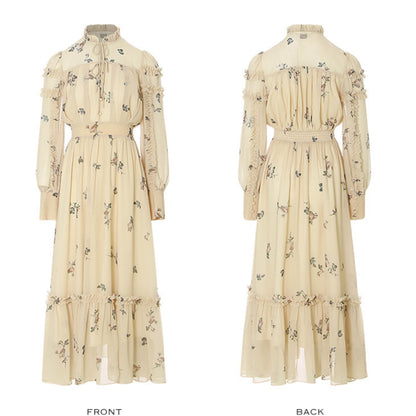 Amélie French Vintage Floral Chiffon Maxi Dress